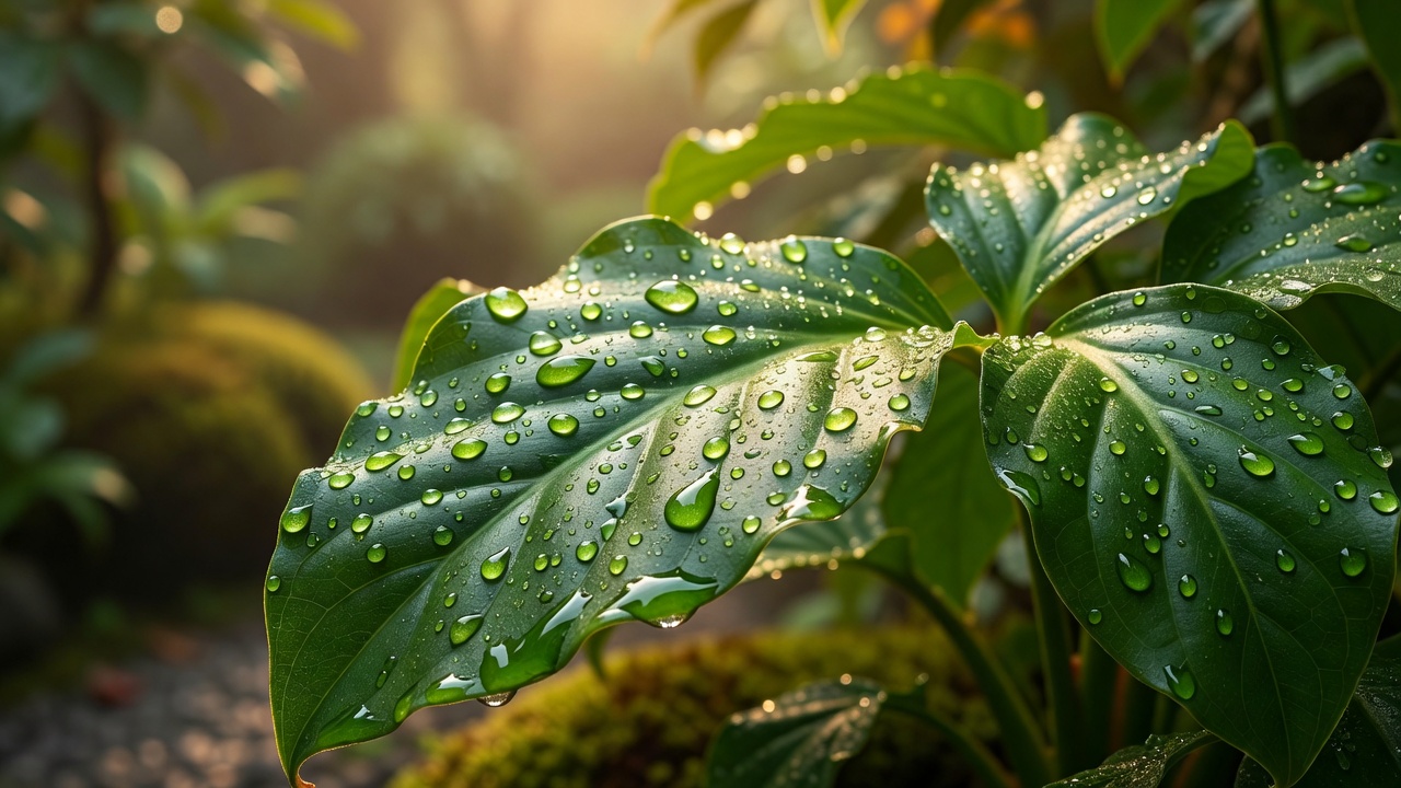 夏の湿気を帯びた植物の葉