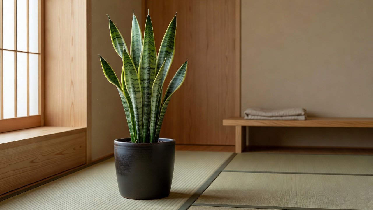 ミニマルな部屋に置かれたサンスベリア