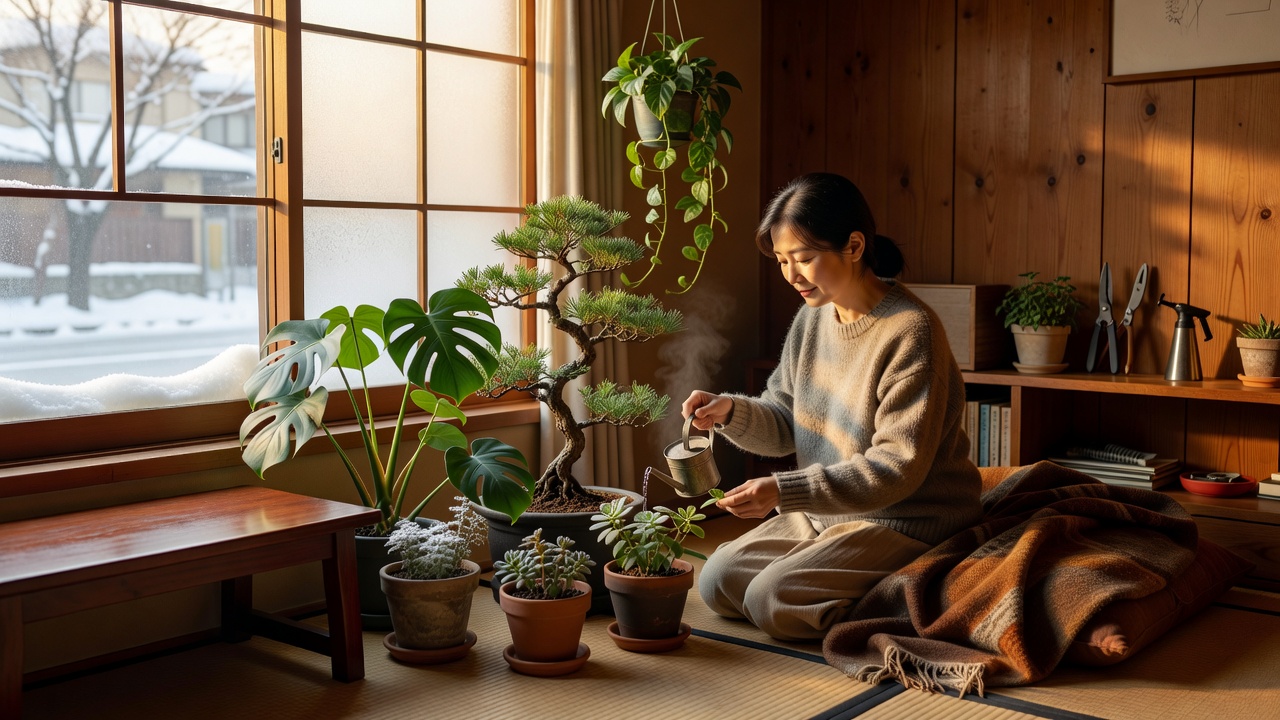 冬に室内で管理される観葉植物